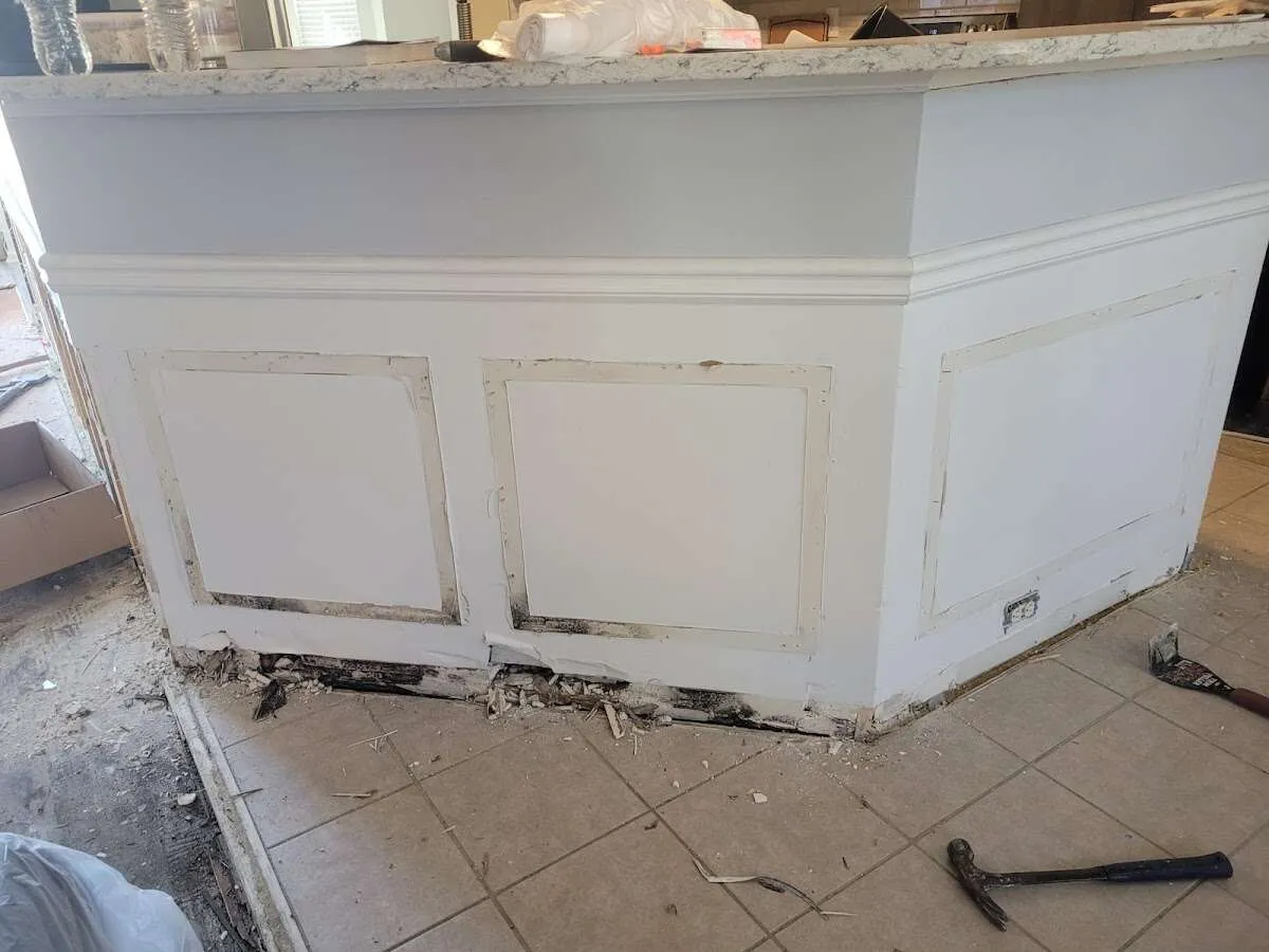 Water damage and mold on kitchen during Sewage Cleanup & Sanitation in Woodbridge